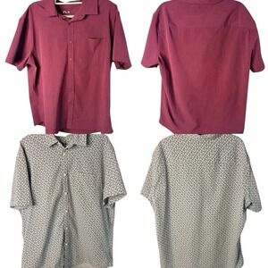 Lot of 2 FLX Mens XL Slim Short Sleeve Button Down Shirt Stretch Breathable